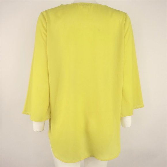 Umgee Chartreuse Semi Sheer Embroidered Hi Low Top - Picture 4 of 6